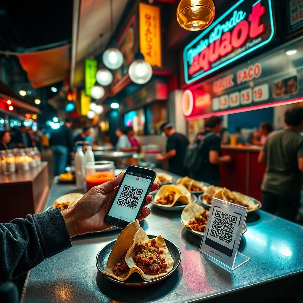 Cliente escaneando código QR en una taquería de la Ciudad de México